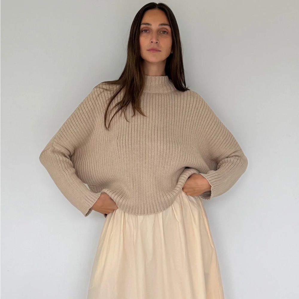 Honest Cotton Mock Neck Crop Sweater in Oat
